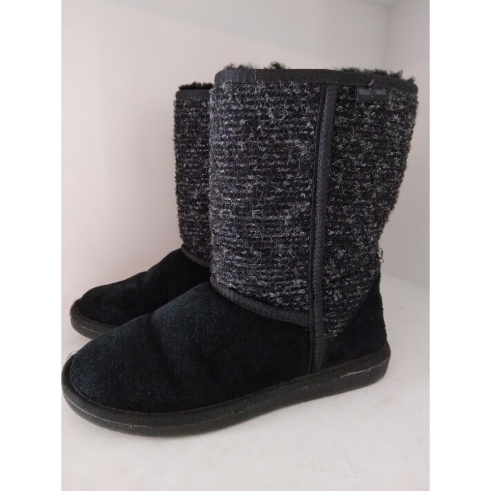 Minnetonka Black Gray Suede Sheepskin Fur Lined Boots 86510 Womens Size 8 - Picture 4 of 10